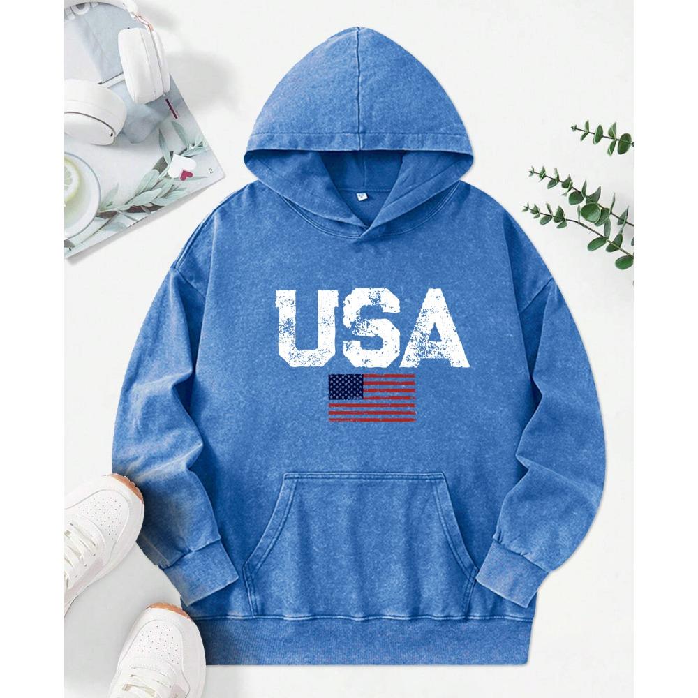 Retro USA Potisk Písmen Prané Mikiny Módní Kapsa Mikina Ležérní Bavlněné Pulovry Oversized Dámské Dámské Oblečení