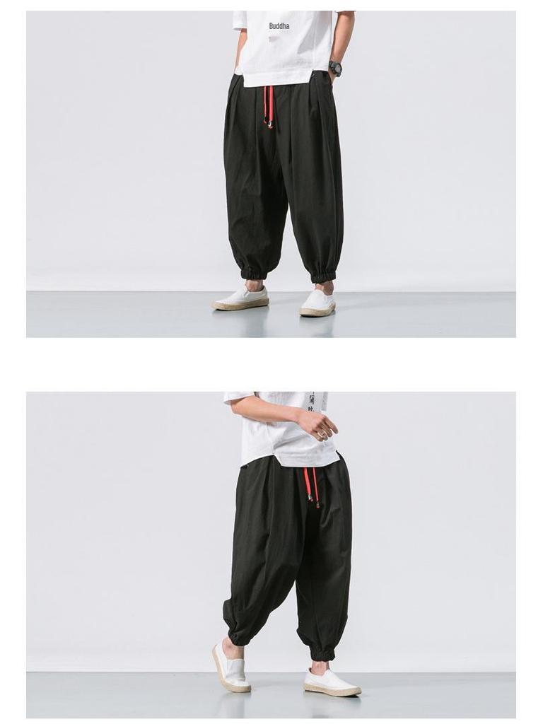 2024 Men's Cotton Linen Harem Pants – Chinese Style, Casual, Plus Size, Lantern Design