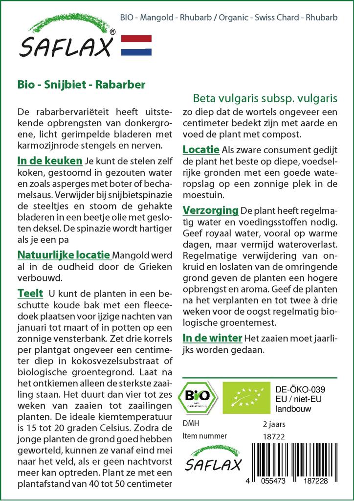 SAFLAX Garden In the Bag - Organic - Swiss Chard - Rhubarb - 50 Seeds - With Substrate In a Fitting Stand Up Bag - Beta Vulgaris