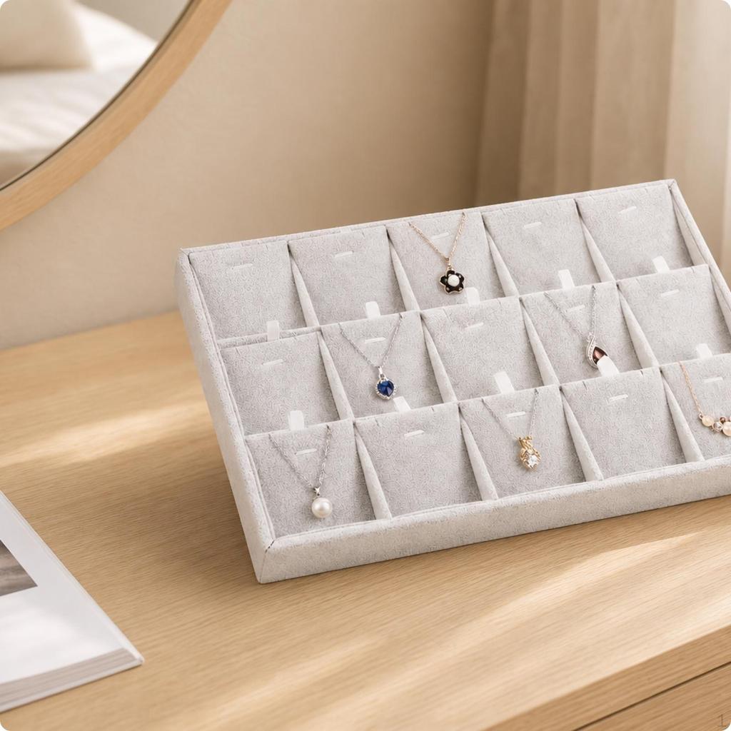 Jewelry Organizer Tray SuedeLike Display OpenTop for Women, Collectors, Drawer,