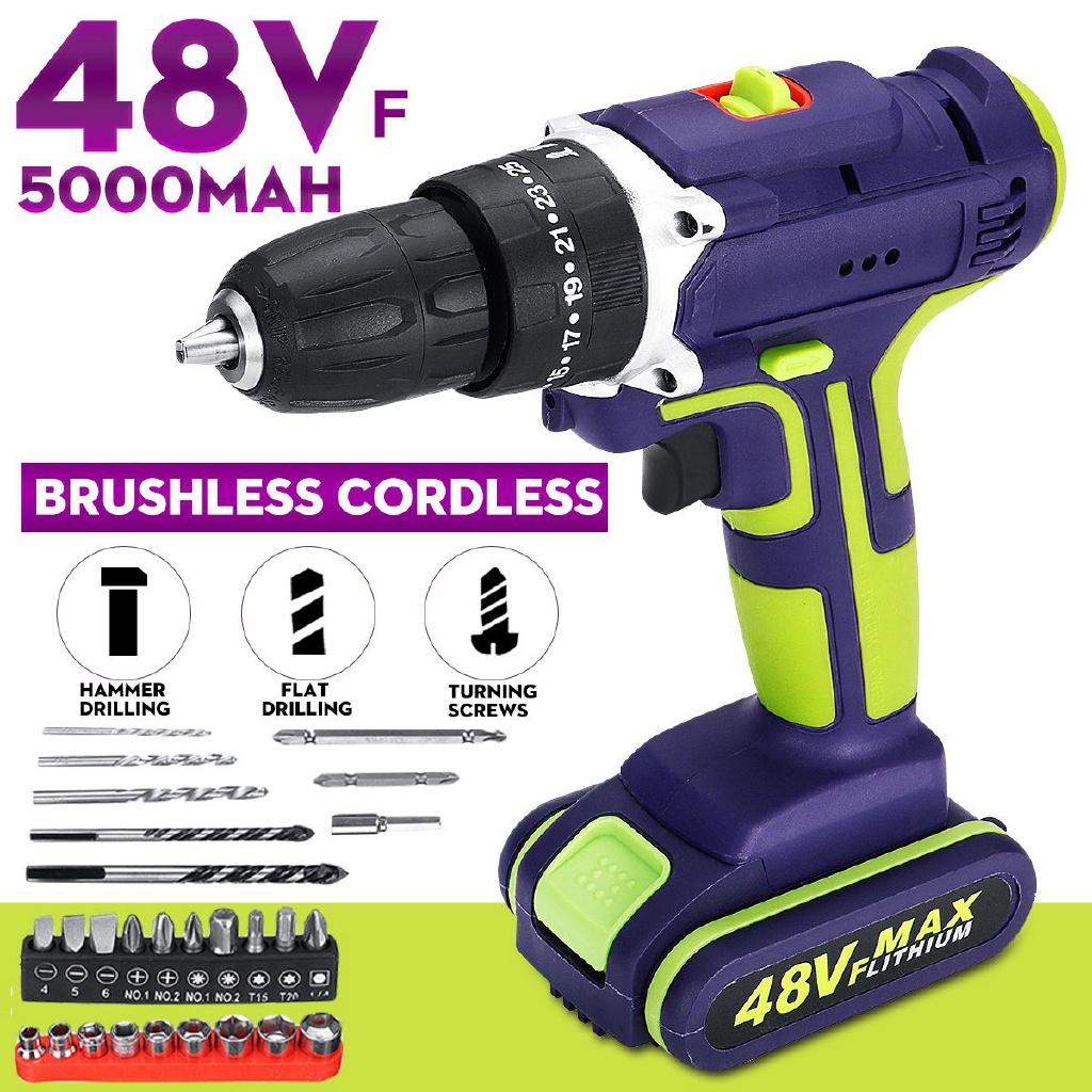 

Беспроводная дрель 48 В Регулировка двойной скорости Светодиодная подсветка 2 шт. Аккумулятор большой емкости 50 Нм 25+1 регулировка крутящего момента 1X battery