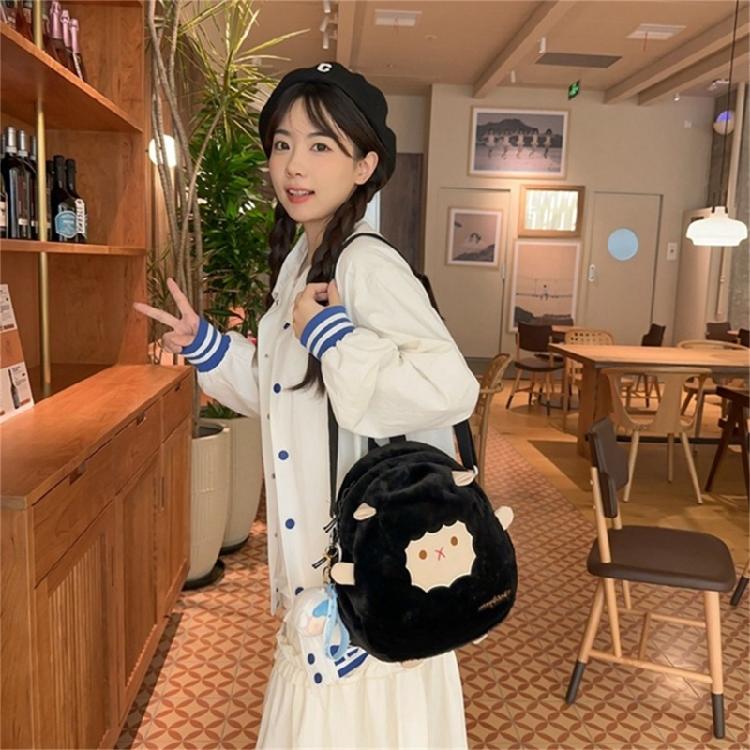 Trendy Plush Shoulder Bag for Everyday Errands School Backpack Travel Daypack