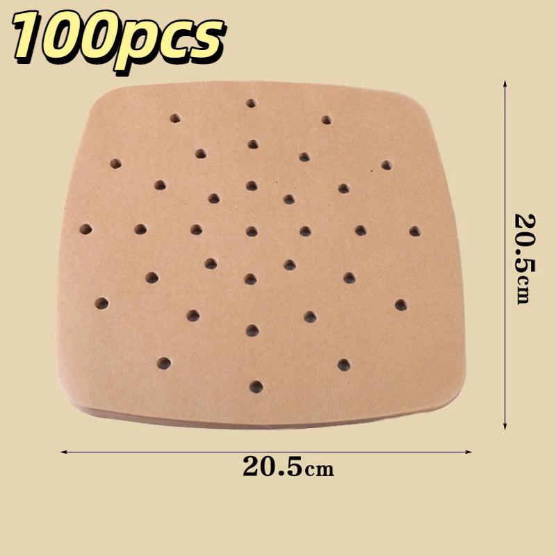 100Pcs Air Fryer Paper Disposable Air Fryer Parchment Kraft Paper Liners Non-Stick Steamer Liners For Oven Microwave Steaming