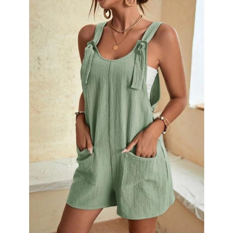 Women's Style, Light Green, Jumpsuit, Adjustable Shoulder Straps, Double Pockets, Summer, Casual, Sleeveless, Jumpsuit
