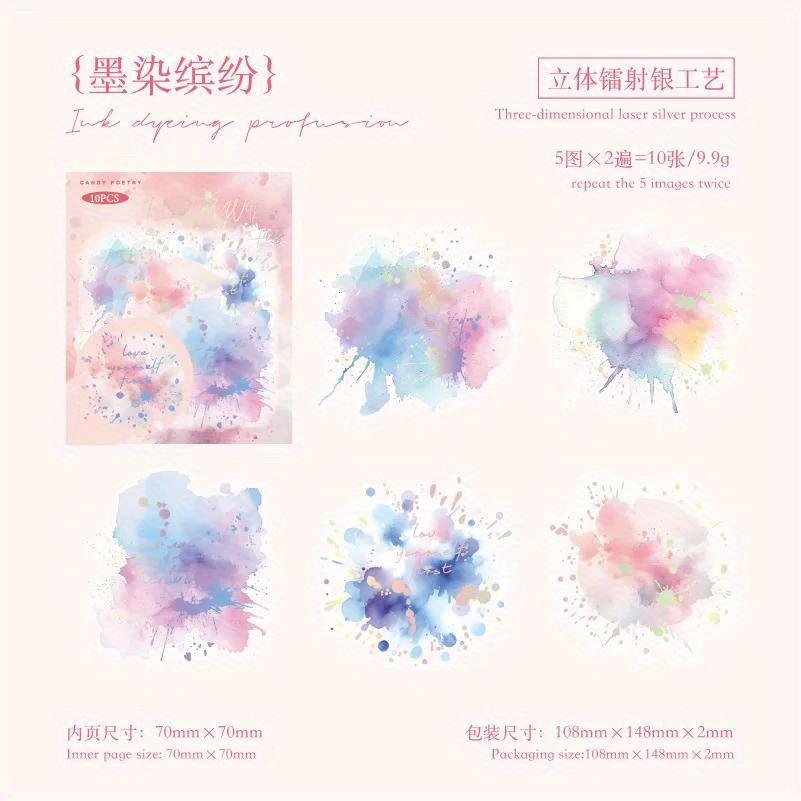 2 Packs Colorful Series Decorative Sticker Watercolor Foil Stamping Collage Scrapbooking Label Diy Diary Journal Planner