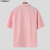INCERUN Oversized Men Lapel Neck Short Sleeve Casual Loose Shirts Tops
