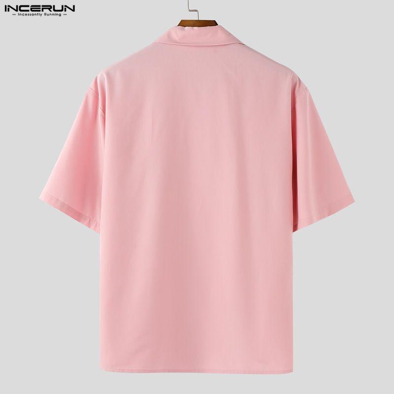 INCERUN Oversized Men Lapel Neck Short Sleeve Casual Loose Shirts Tops