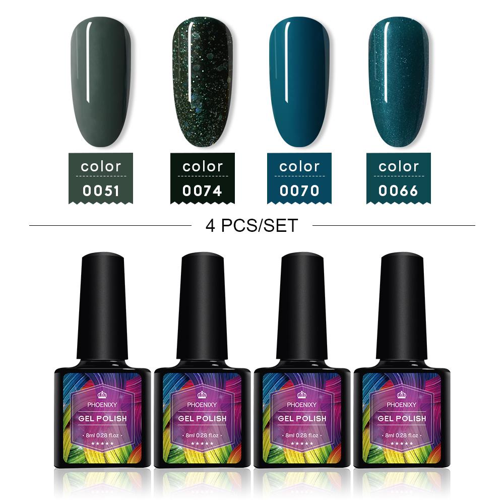 PHOENIXY 4/12/18 Farben Gel-Nagellack-Set Gel-Lack-Kit zum Einweichen der Maniküre Semi-permanente Hybridlacke Basis und Top Nail Art