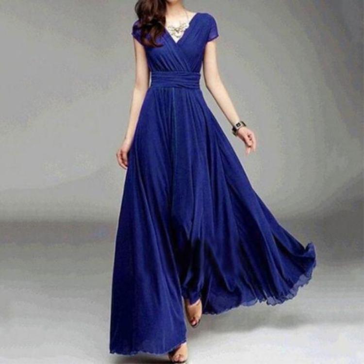 Sukienka Maxi Plus Size dla Kobiet Dekolt V Krótki Rękaw Dopasowana Suknia Wieczorowa Jednolity Kolor