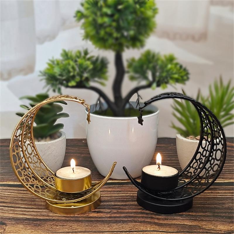 Metal Tealight Candle Holders for Eid Mubaraks Moon Shape Candle Stand Iron Candlestick Home and Parties Event Decors