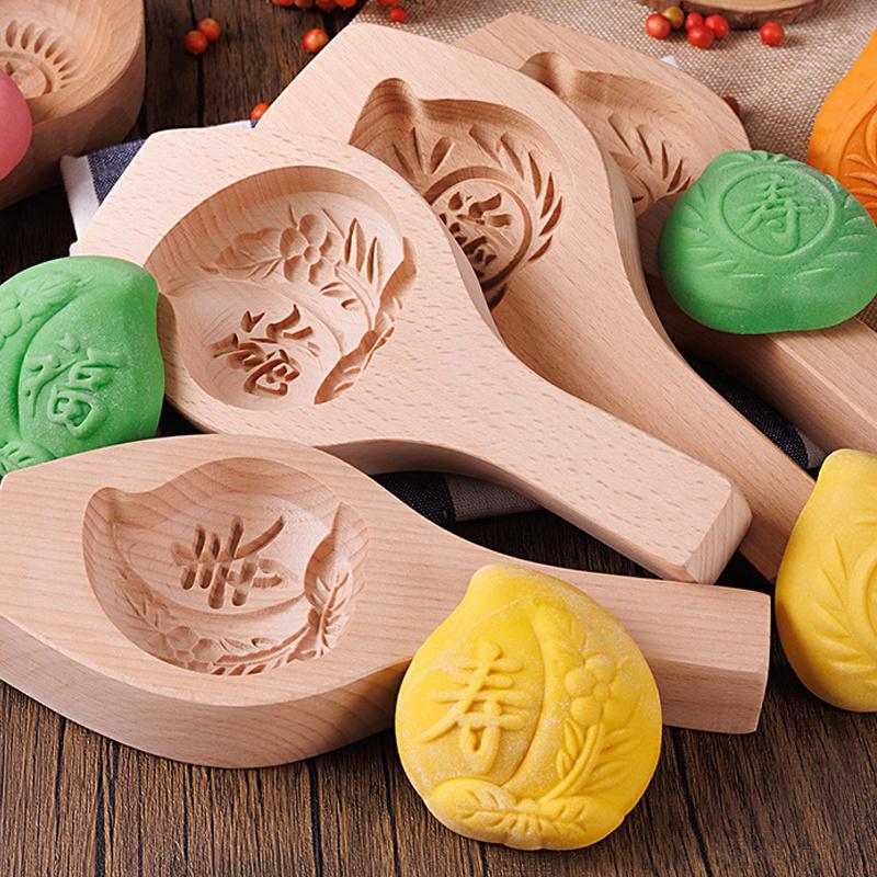 Manual Diy Wooden Steamed Bread Mold Moon Cake Fruit Biscuits Pasta Bag Steamed Stuffed Bun Tool Household Baking Artifact