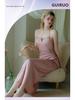 Guiruo Ice Silk Backless Nightdress – Sexy Halterneck Solid Color Pajamas for Spring and Summer (Q2750)