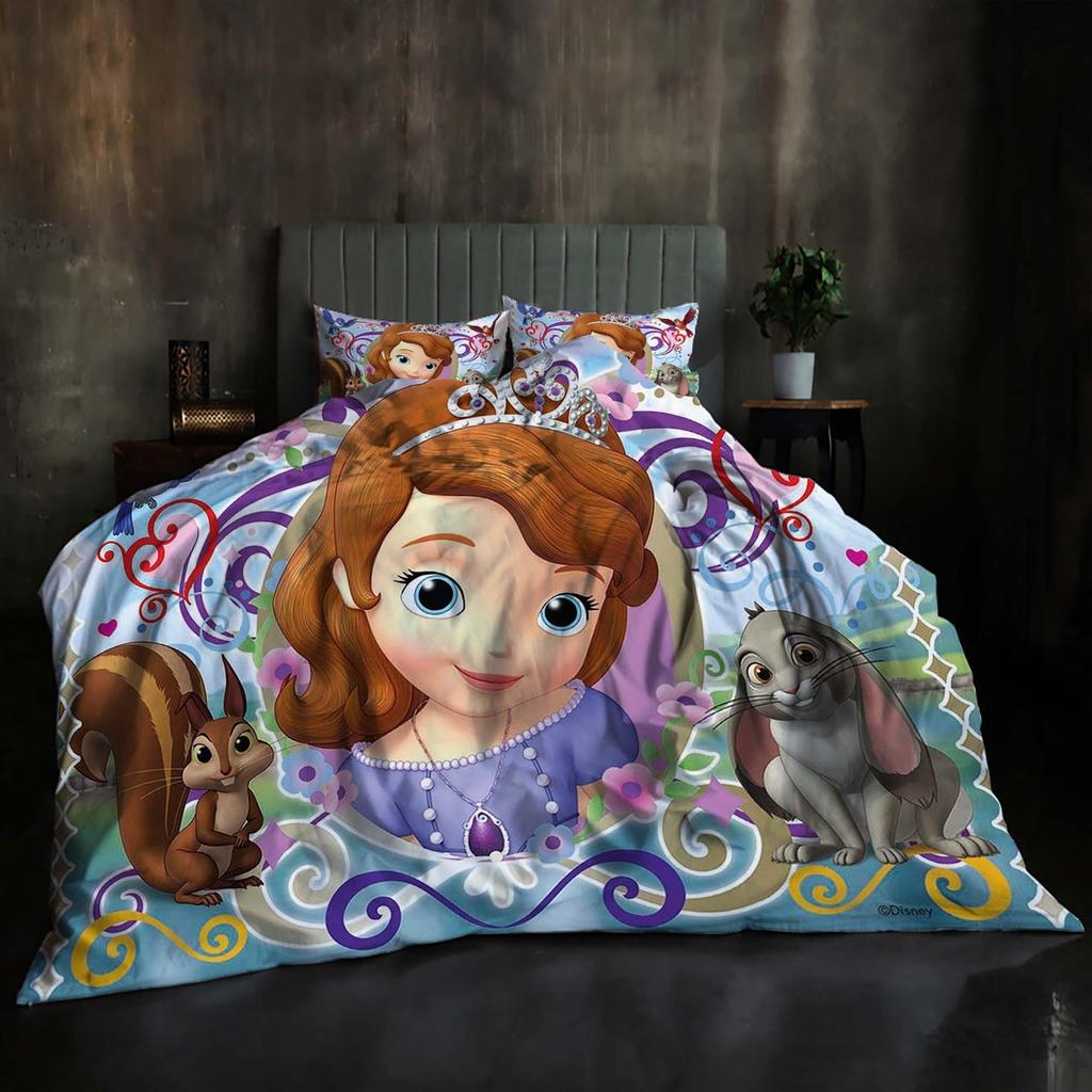 Gift Christmas Quilt Cover Princesa Sofia 3-Piece Bedding Set,Queen Size, Includes Duvet Cover, Pillowcases, Machine Washable.