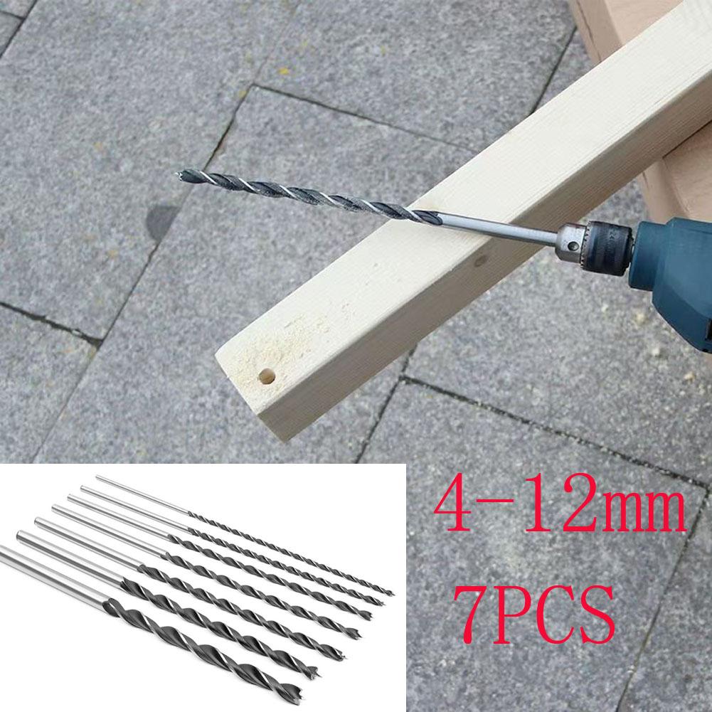 7PCS 300mm Wood Drill Bit Set 4-12mm Brad Point Round Shank For Hardwood Softwood Plastic Acrylic Drilling Tools