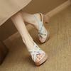 Fashion High-heeled Thick-soled Woven Sandals 2025 Summer Thick-heeled Slope Heel Open-toe Cross-strap Roman Women's Shoes