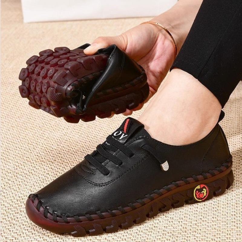Frühling und Herbst handgenähte Einzel-Schuhe große Größe Damenschuhe mittlere Mutter-Schuhe kleine weiße Schuhe flache Freizeitschuhe