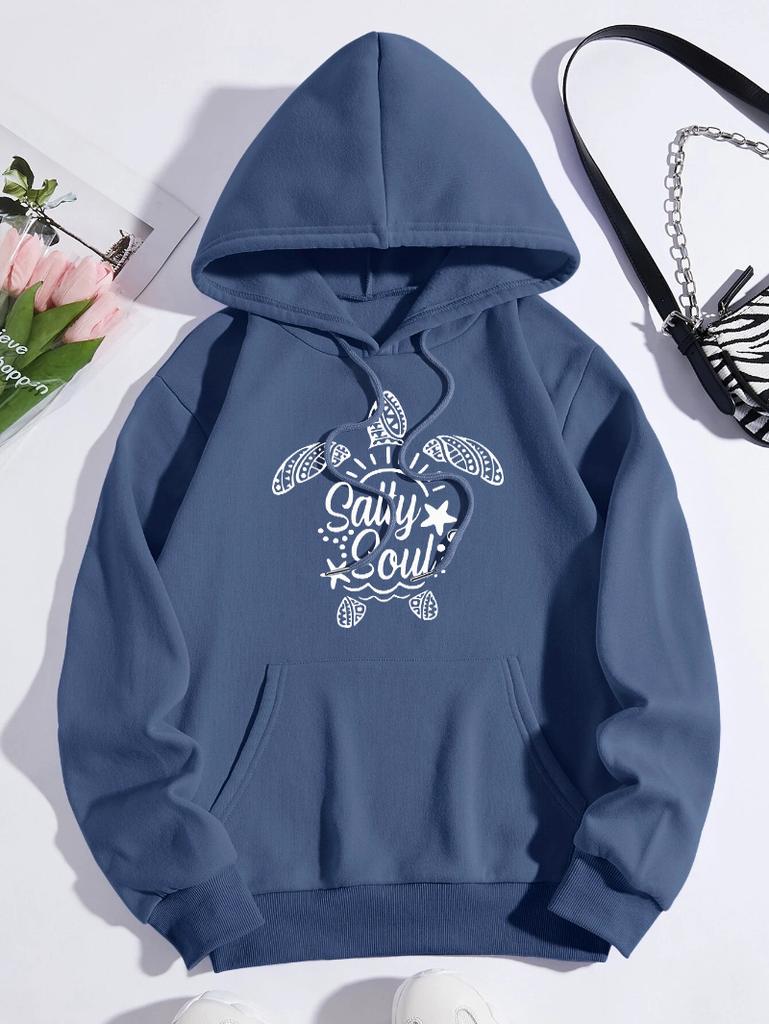 Salty Soul Turtle Creative Prints Women Hoodies Hip Hop Loose Streetwear All-Match Fleece Hoody Autumn Multicolor Woman Hoodie