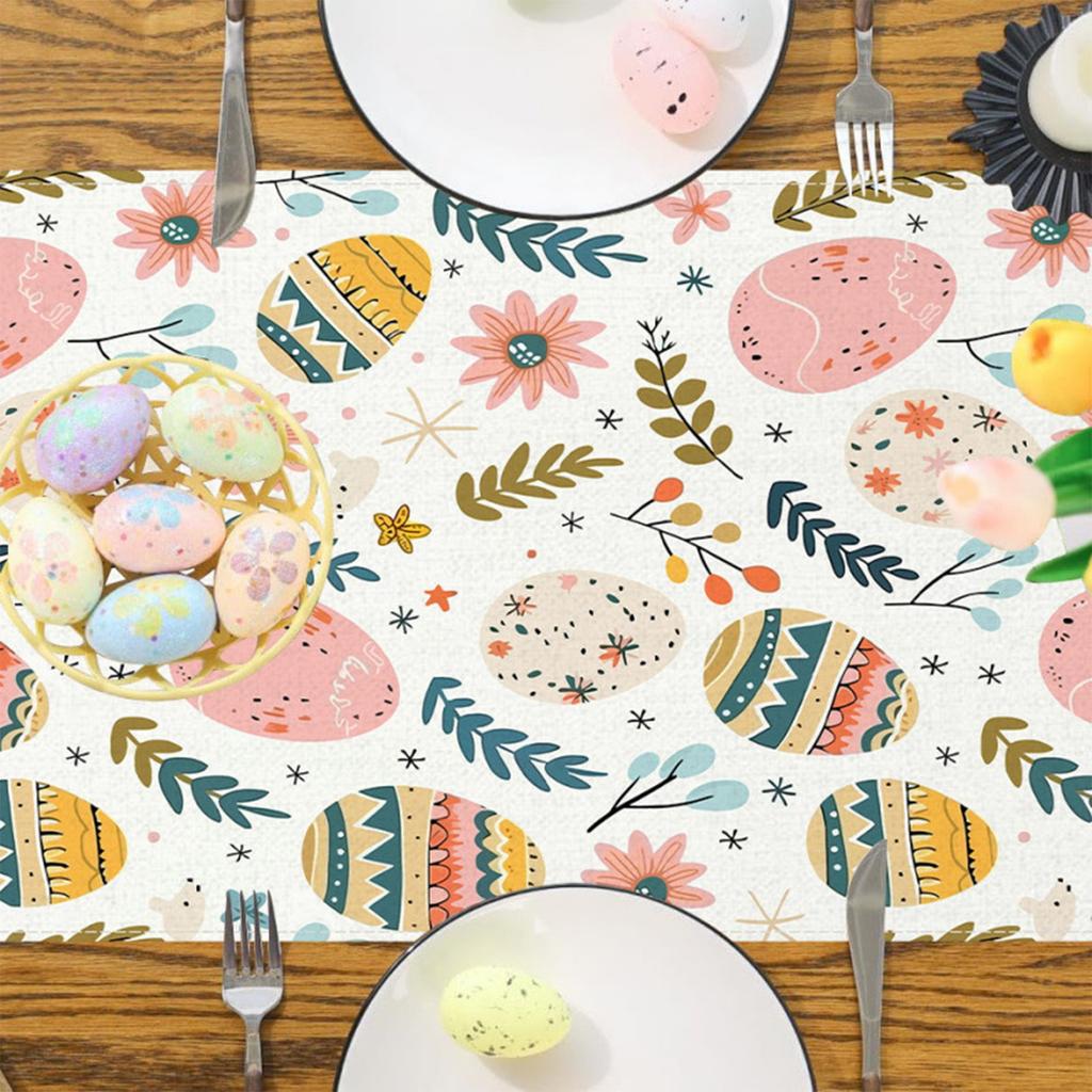 Happy Easter Egg Table Runner Easter Spring Decorations For Tables Indoor Home Party Decor