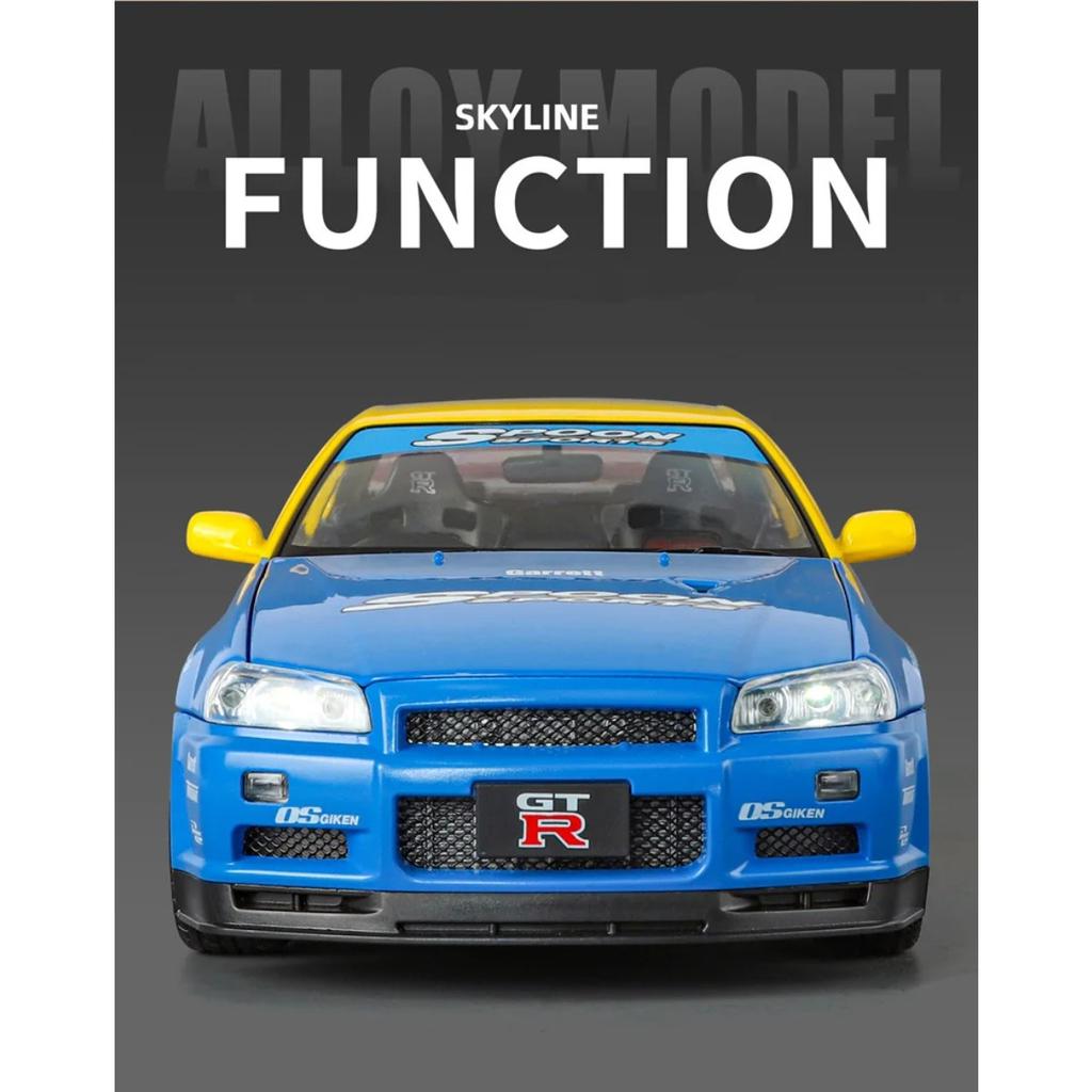 1/18 Nissan Skyline Ares GTR GT-R R34 Alloy Track Sports Car Model Diecast Metal Racing Car Vehicle Model Sound and Light Kids Toy Gift