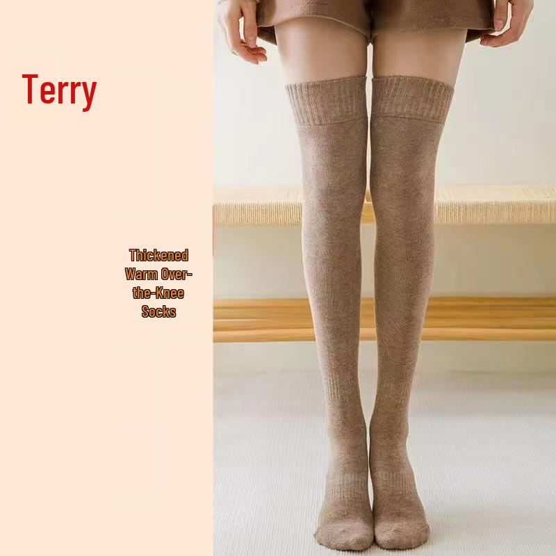 Women's Fleece-Lined Over-the-Knee Thickened Terry Socks - Slimming & Versatile for Autumn/Winter