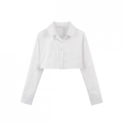 Lapel Single,breasted Loose Tear,off Long,sleeved Shirt For Women, Color Single,breasted Short Shirt.