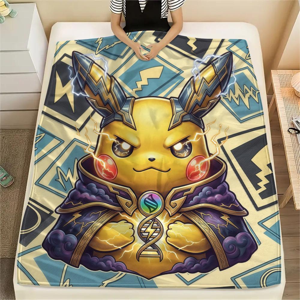 Pikachu Print Flannel Blanket, Warm Comfortable for Bedrooms, Sofas, Beds, Chairs -HE50