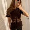 Nuovo Top Corto Estivo da Donna Sexy con Scollo Rotondo, Pizzo Trasparente e Inserti