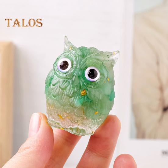 Ornament de bufniță din cristal natural Figurină de bufniță din rășină realizată manual cu pietrișuri de cristal în interior Ornament de bufniță colorată de colecție pentru decorarea interioară, vindecarea Reiki