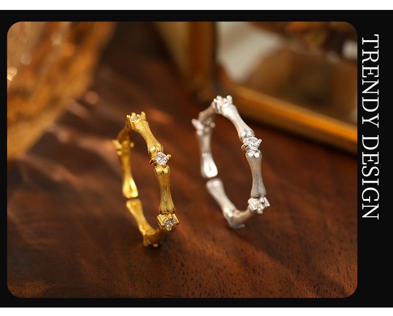 Banyan Tree S925 Silver Zircon Bamboo Open Ring for Women - Elegant and Trendy Index Finger Jewelry
