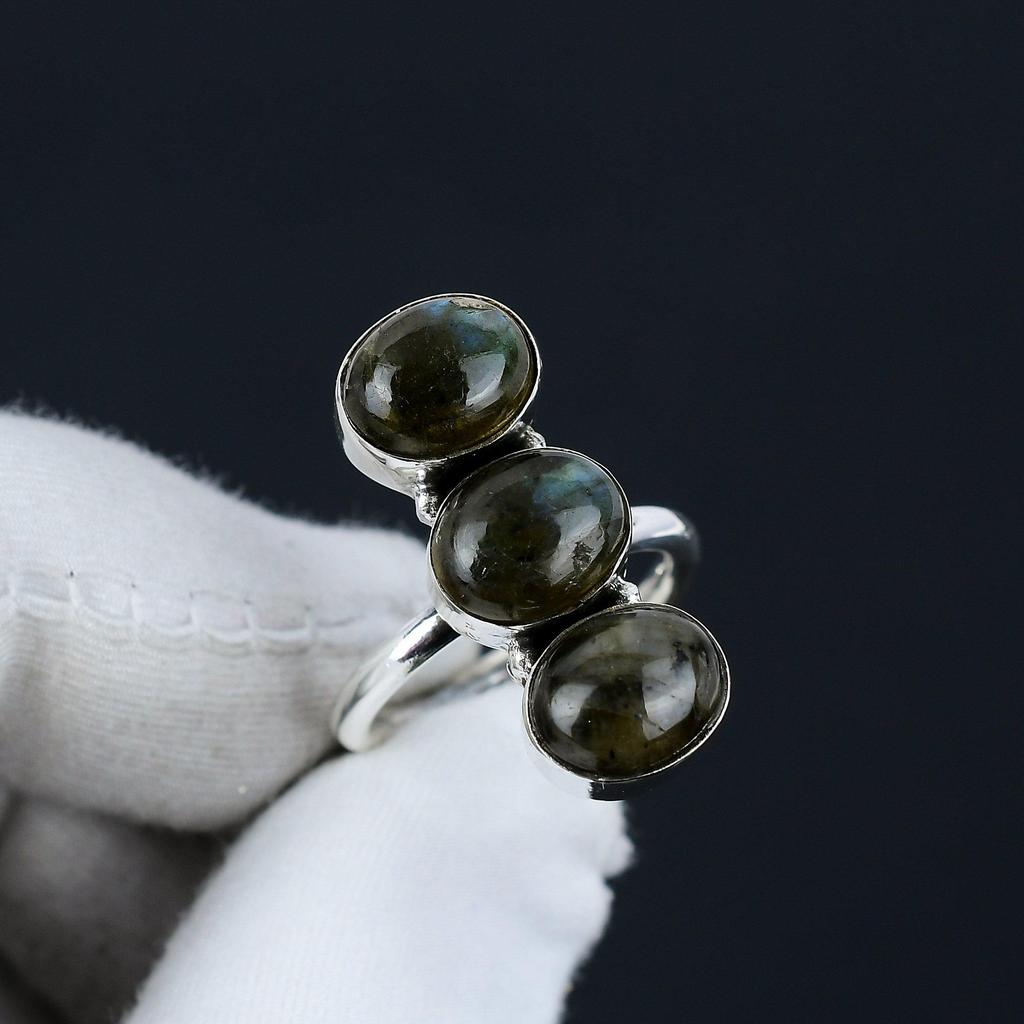 Natural Labradorite Adjustable 925 Sterling Silver Ring - Fits US Sizes 6 To 10 - Handmade Boho Jewelry for Women & Men, Valentine Gifts