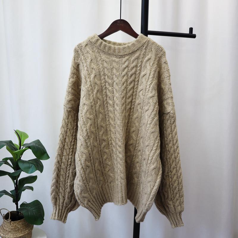 Knitted sweater top women's autumn and winter new loose soft waxy retro twist sweater pullover commuter style