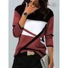 Women‘s Round Neck Long Sleeve Loose Fit T-Shirt Colorblock Print Plus Top