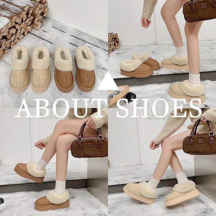 Thick-soled Snow Boots, Piled and Thickened One-pedal Low-top Cotton Shoes 2025 New Winter Fluffy Shoes, Bread Shoes