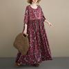 DIMANAF New 2026 Summer Beach Women Plus Size Vintage Lady Long Dress Red Loose Oversize Maxi Floral Print Cotton