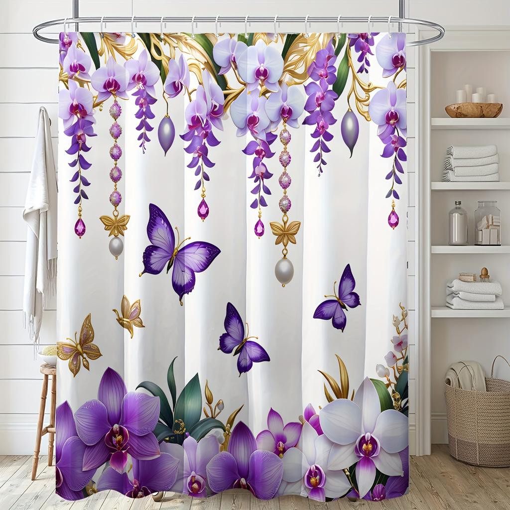 Waterproof Mildew Resistant Shower Curtain With Hooks Cute Simple Design Easy Install Washable For Home Hotel Bathroom Decor