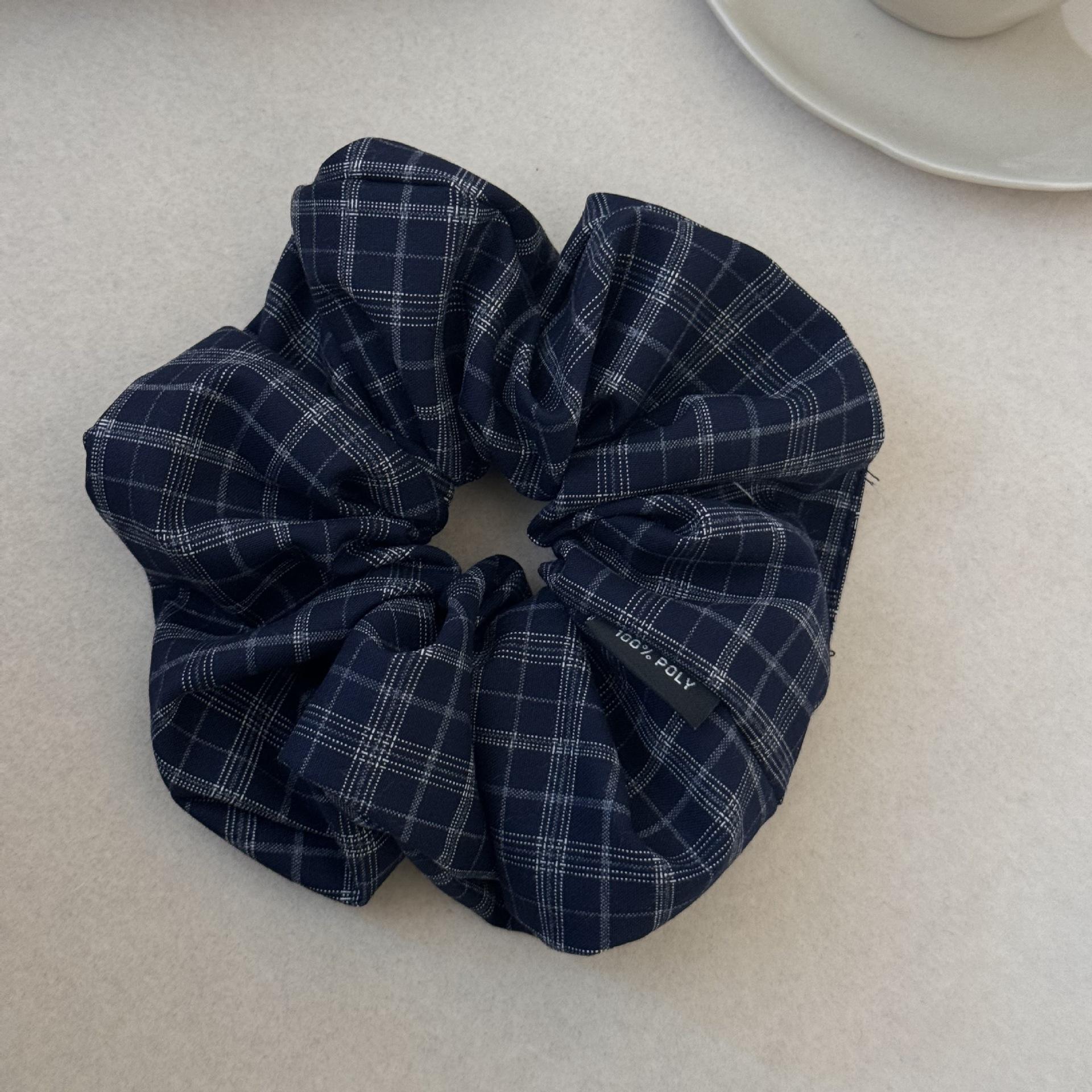 

Корейская клетчатая тканевая резинка для волос в виде толстой кишки, высококлассная и элегантная, резинка для волос для пучка, резинка для волос для низкого хвоста темно-синий