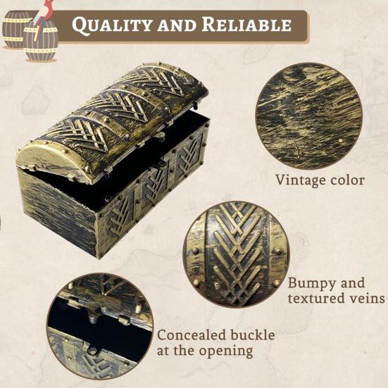 10Pcs Mini Pirate Treasure Chest Vintage Realistic Miniature Jewelry Treasure Box Toy Model Theme Party Decoration Kids Gift