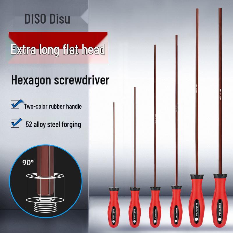 Extended Hex Screwdriver Set: Extra Long, Hardened, Flat Head 2.5-6mm, 6-Point