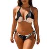 Women Bikini Set Two Piece Swimsuit with Adjustable Top and Side Tie Bottoms Leaf Print Design Swimwear