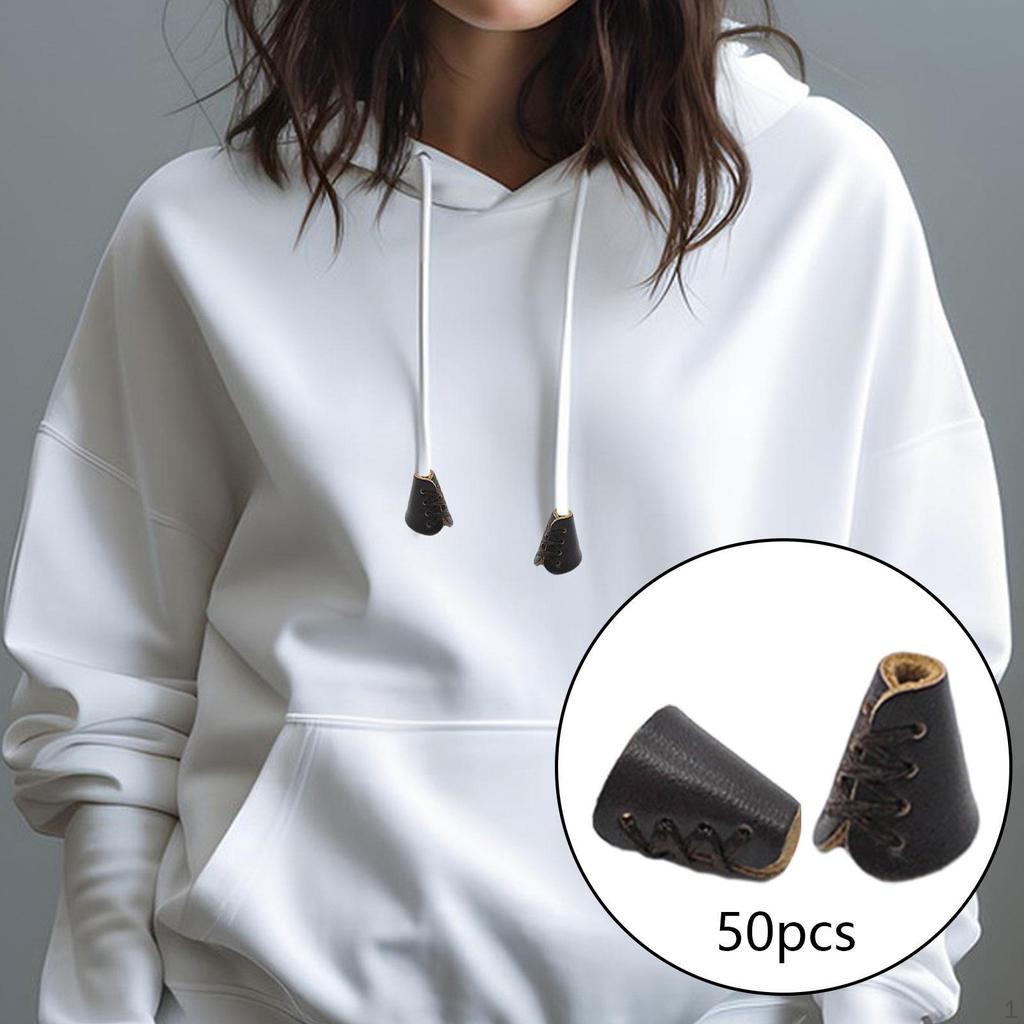 50 Pieces PU Cord Ends, Drawstring Easy To Use Jewelry Accessories, Handmade for Hat,