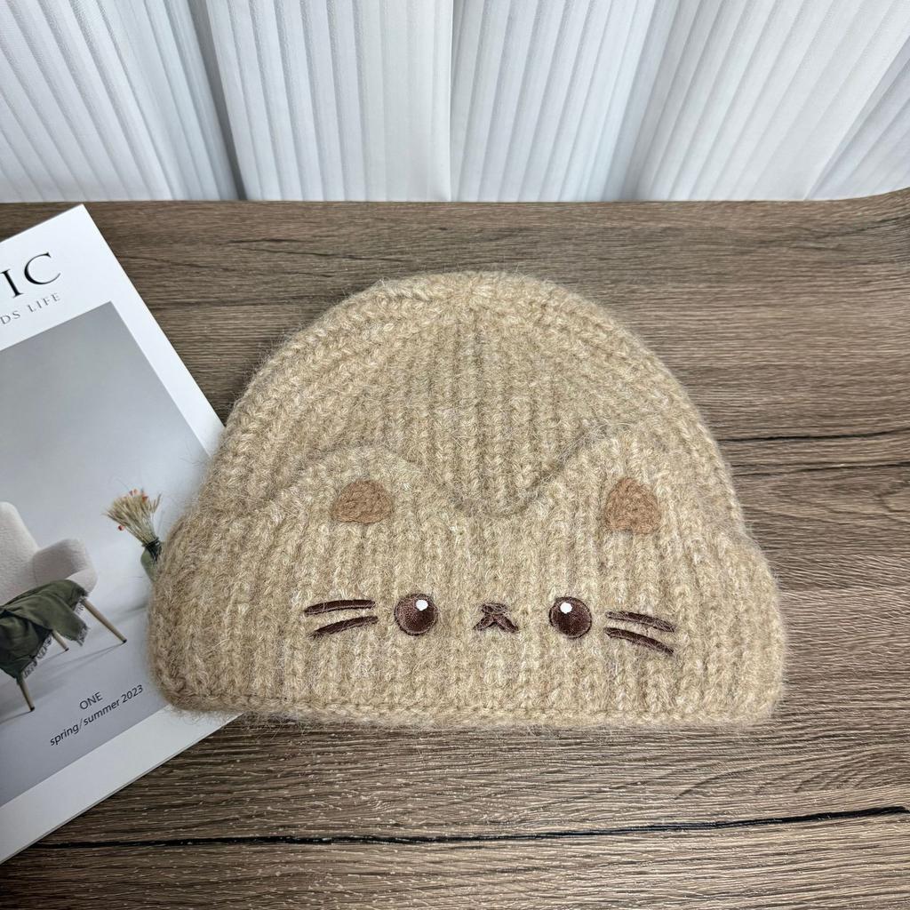 New Cute Kitten Wool Hat Autumn and Winter Warm Knitted Hat Women's Winter Thickened Fashion Versatile Ear Hat