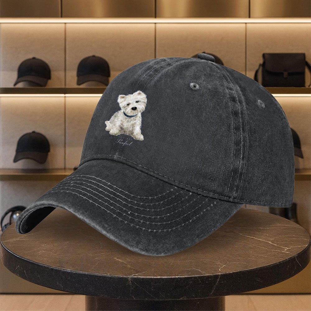 Westie Dog Print Washed Baseball Cap Adjustable Cotton Outdoor Casual Unisex