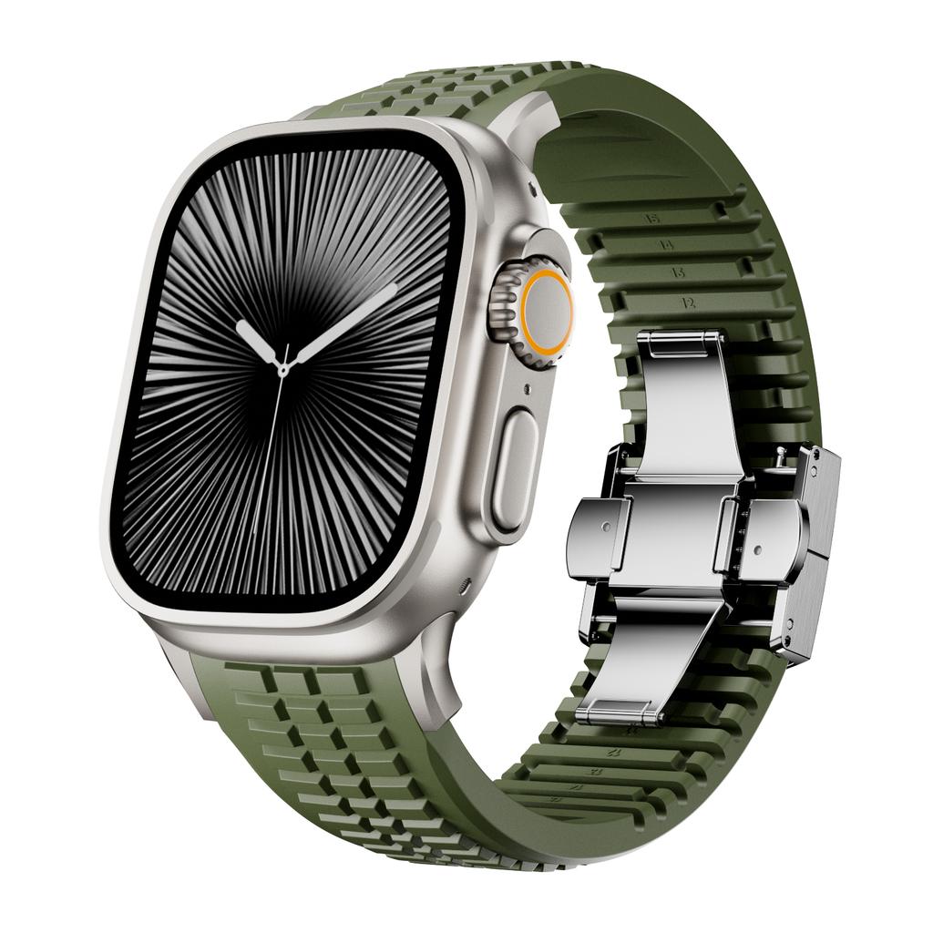 Sports Silicone Band for Apple Watch Ultra 3/2 49mm 46mm 45mm 44mm Luxury Metal Bracelet for iWatch Series 11 10 9 8 7 Se Strap
