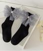 Girls Black Calf Socks Cute Bowknot Pearl Decor Combed Cotton Comfortable Toddler Baby Socks
