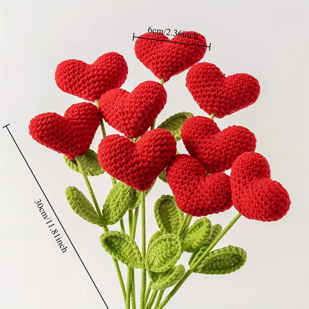 2/5pcs Handmade Crochet Heart Bouquet, Yarn Love Flowers with Green Stems, for Valentine'S Day,Mother'S Day,Birthday Gifts
