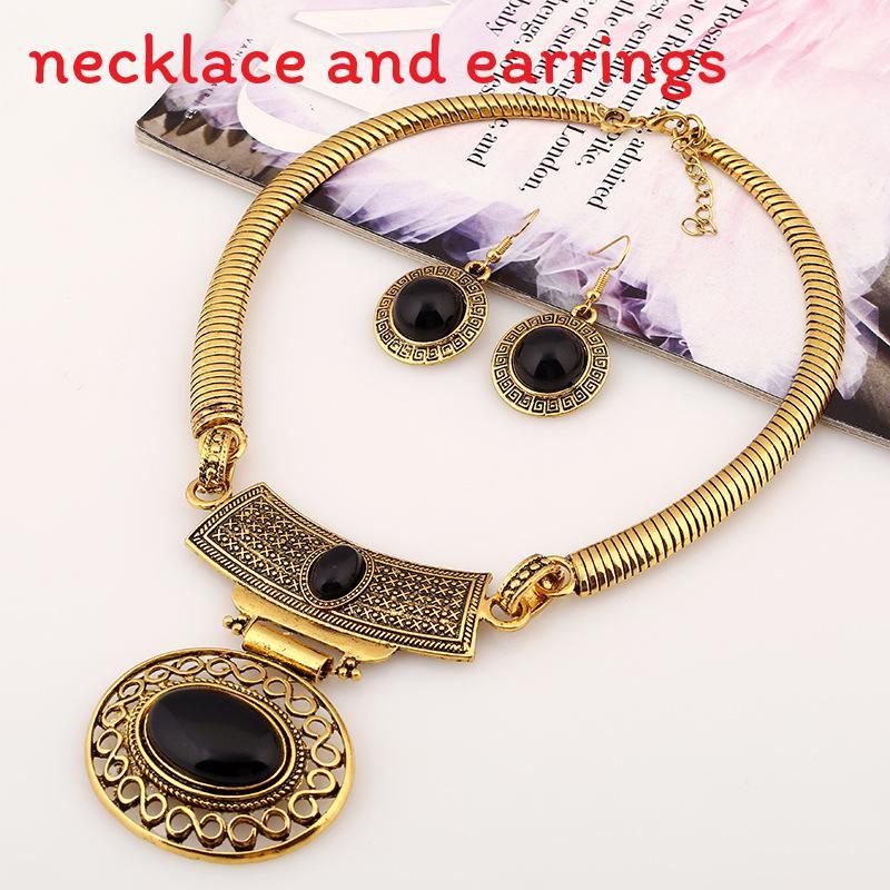 

Ethnic Style Simulation Gemstone Decoration Women Necklace And Earring Set For Casual Wear Gold