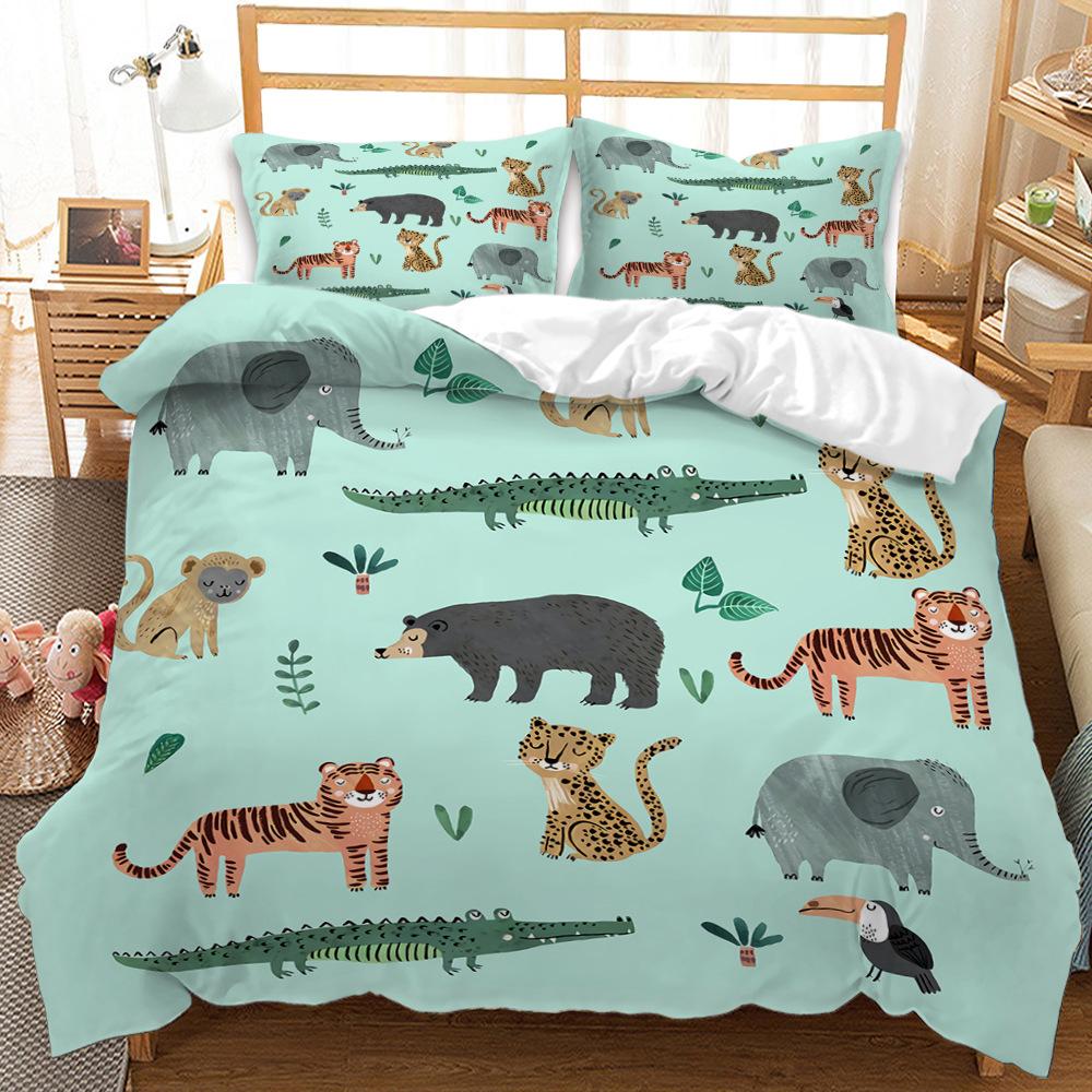 3D Digital Printing Cartoon Animal Bed Three-piece Set Four-piece Set