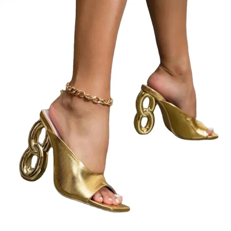 PU High Heel Modern Slippers 2025 Brand Strange Style Ladies Shoes Summer Solid Shallow Sexy Women's Slippers Zapatillas