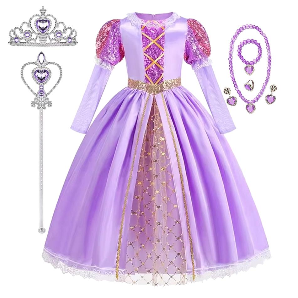 Mädchen Rapunzel Prinzessinnenkleid Mädchen Halloween Cosplay Ballkleid Karneval Party Kostüm Verkleidung Kinder Outfit Kinderkleidung