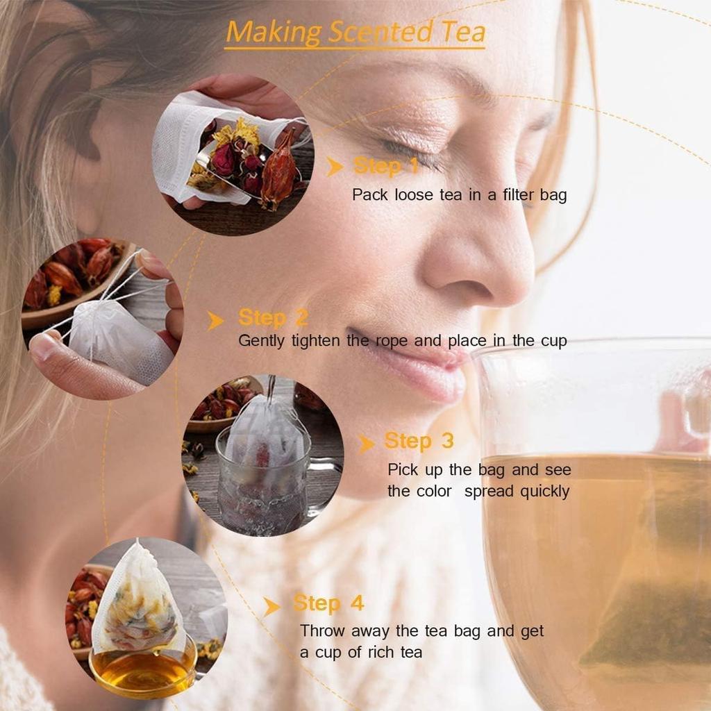 Bliingdom 100pcs Tea Bags Empty Tea Filter Bags Ground Coffee Bags Safe and Natural Material Coffee Filter Bag Disposable Infuser with Drawstring for